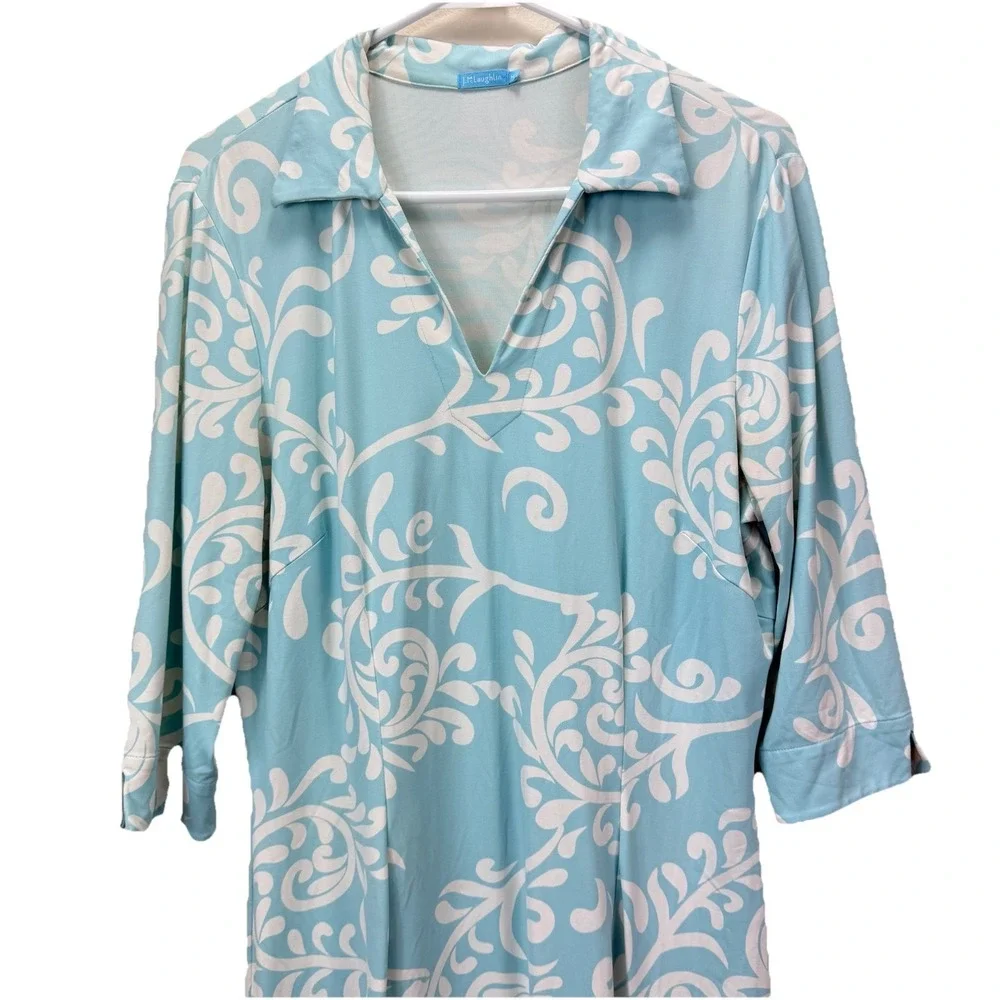 J. McLaughlin Blue Catalina Cloth 3/4 Sleeve Stretch Cadence Dress Size MEDIUM - Picture 4 of 12
